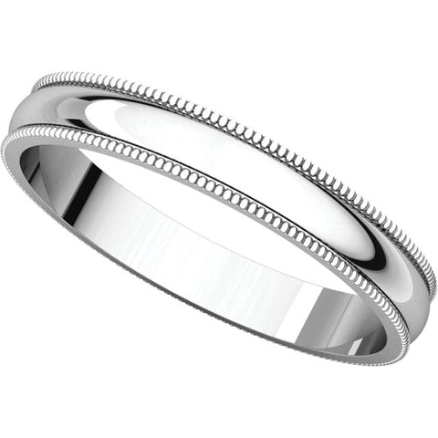 14k White Gold 3mm Light Milgrain Band, Size 5.5