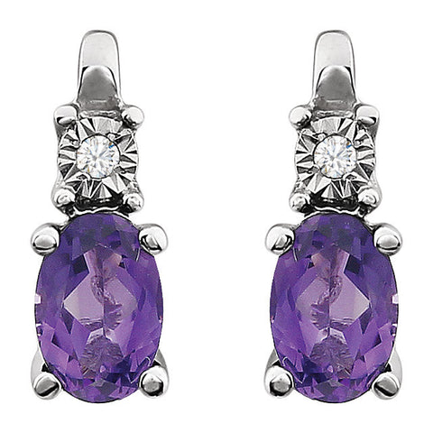 14k White Gold Amethyst & .02 CTW Diamond Accented Earrings