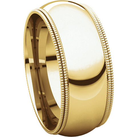 14k Yellow Gold 8mm Double Milgrain Comfort Fit Bands, Size 9