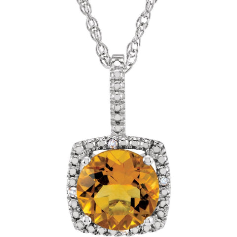 Sterling Silver 7mm Citrine & .015 CTW Diamond 18" Necklace