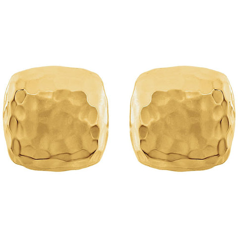 14k Yellow Gold Hammered Square Earrings