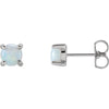 14K White Gold 5mm Round Opal Cabochon Earrings