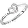 Heart Design Cubic Zirconia Ring in Sterling Silver ( Size 6 )