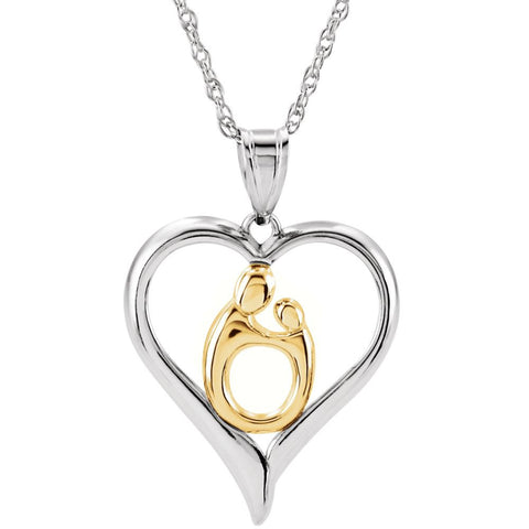 Sterling Silver & 10k Yellow Gold Mother & Child® Heart Pendant