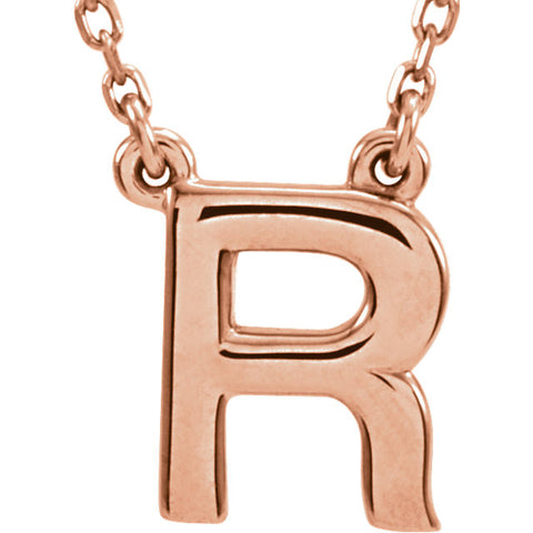14k Rose Gold Letter "R" Block Initial 16" Necklace