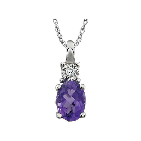 14k White Gold Amethyst & .02 CTW 18" Necklace
