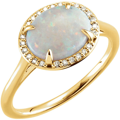 14k Yellow Gold Opal & .06 CTW Diamond Ring, Size 7