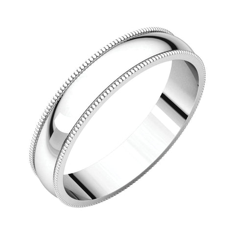 14k White Gold 4mm Light Milgrain Band, Size 8.5