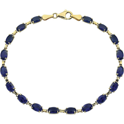 14k Yellow Gold Lab-Grown Blue Sapphire 7" Bracelet