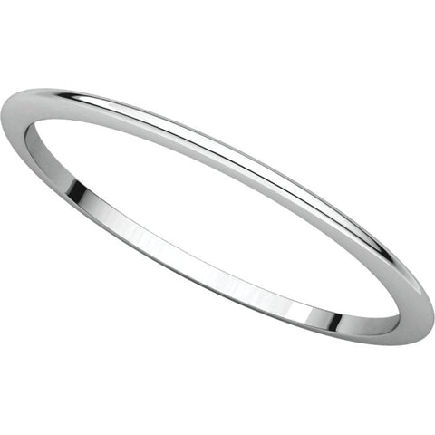 14k White Gold 1mm Half Round Band , Size 8.5