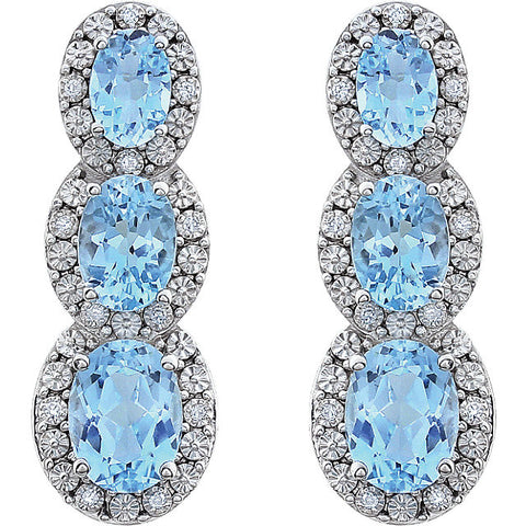 14k White Gold Sky Blue Topaz & .07 CTW Diamond 3-Stone Earrings