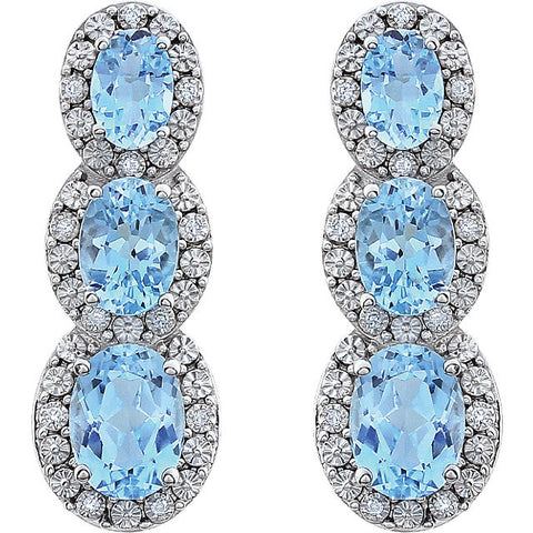 14k White Gold Sky Blue Topaz & .07 CTW Diamond 3-Stone Earrings