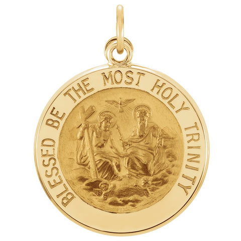 14k Yellow Gold 18mm Round Holy Trinity Medal