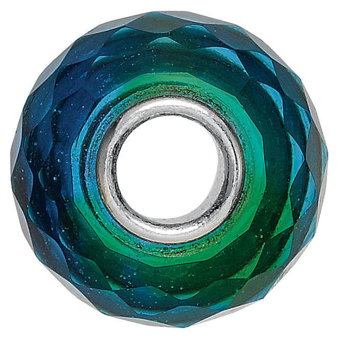 Sterling Silver 15x10mm Blue & Green Faceted Glass Bead