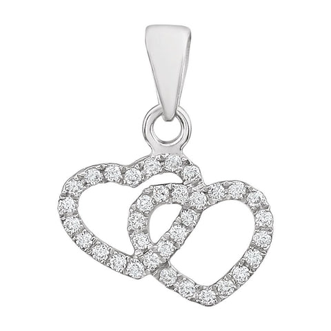 14k White Gold 1/6 CTW Diamond Double Heart Pendant