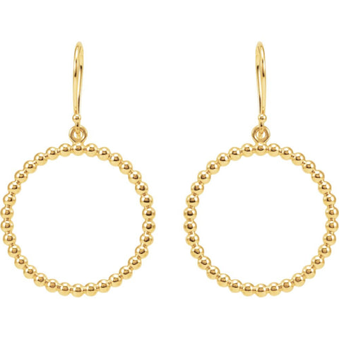 14k Yellow Gold Circle Shaped Beaded Design Earrings