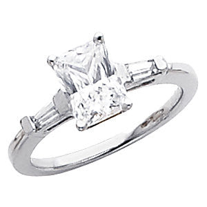 Baguette Accented Wedding Band in 14k White Gold, Size 7