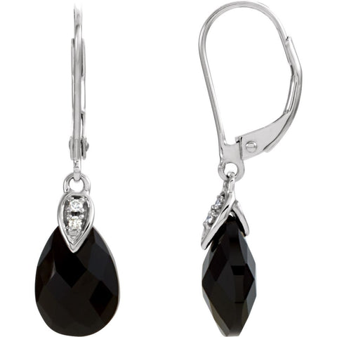 14k White Gold Onyx & .025 CTW Diamond Earrings
