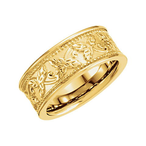 14k Yellow Gold Leaf Design Band, Size 6