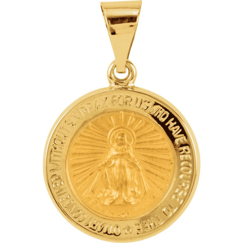 14k Yellow Gold 15mm Hollow Round Miraculous Medal