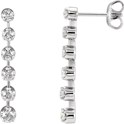 14k White Gold 1 CTW Diamond Linear Earrings
