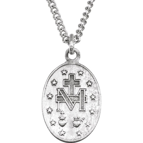 Sterling Silver 14.75x11mm Oval Miraculous Medal 18" Necklace