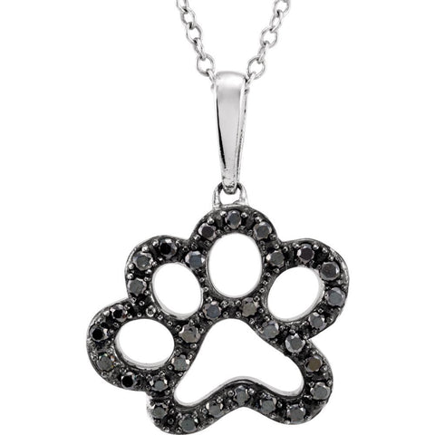 Sterling Silver 1/3 CTW Black Diamond Animal Paw Print 18" Necklace