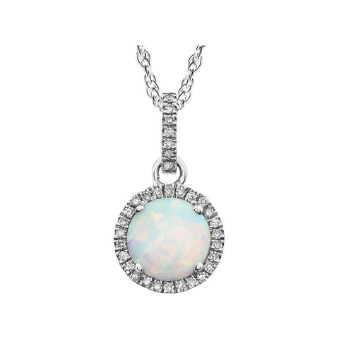 14k White Gold Created Opal & 1/10 CTW Diamond 18" Necklace
