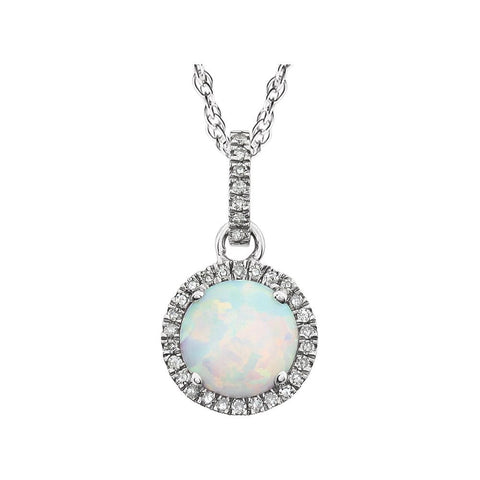 14K White Gold Created Opal & 1/10 CTW Diamond 18-Inch Necklace