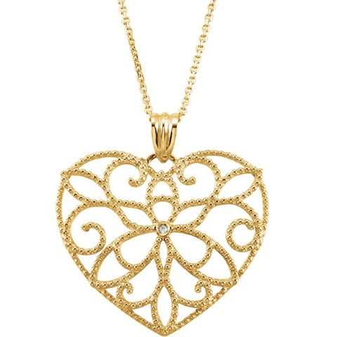 14k Yellow Gold .005 CTW Diamond Heart 18" Necklace