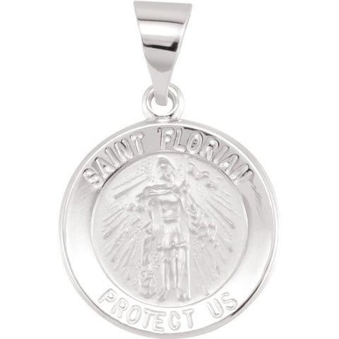 14k White Gold 15mm Round Hollow St. Florian Medal