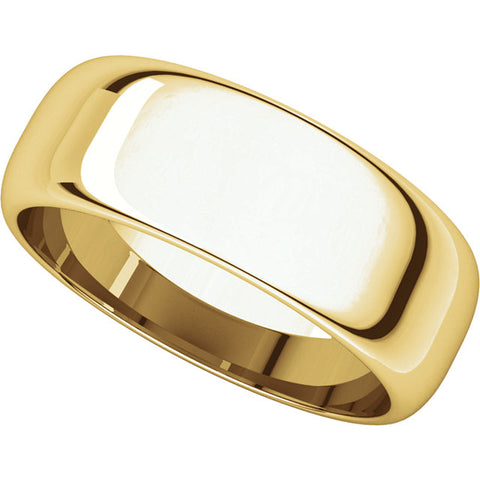 14k Yellow Gold 7mm Half Round Band, Size 6.5