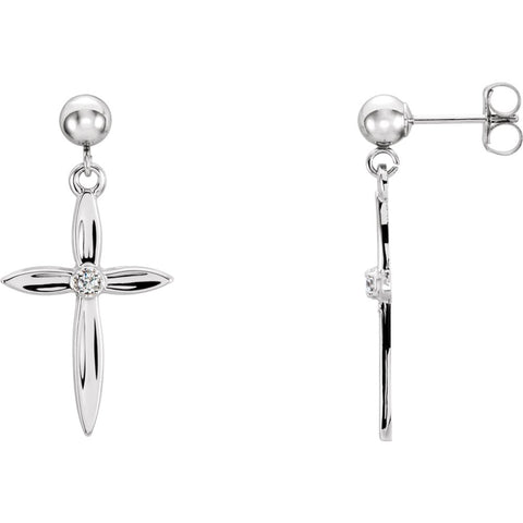 14k White Gold .04 CTW Diamond Cross Earrings