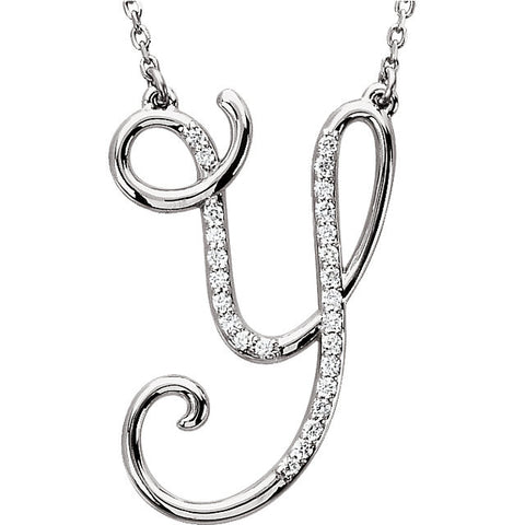 Sterling Silver Letter "Y" 1/8 CTW Diamond Initial 16" Necklace