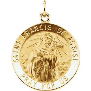 14k Yellow Gold 22mm Round St. Francis of Assisi Medal