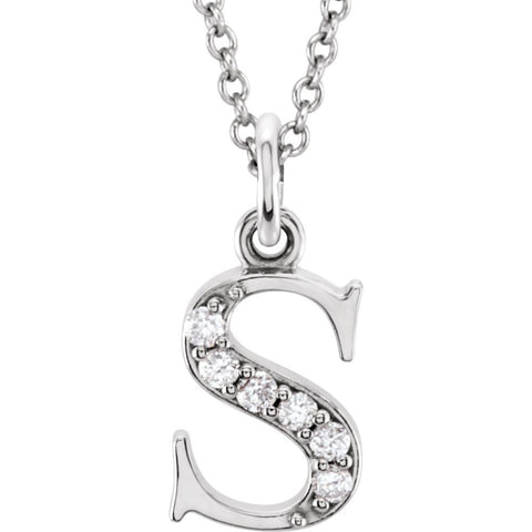 14k White Gold .03 CTW Diamond Lowercase Letter "s" Initial 16" Necklace