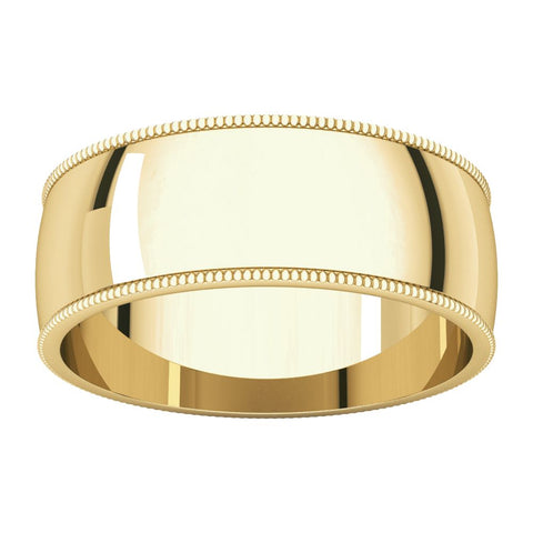 14k Yellow Gold 7mm Light Milgrain Band, Size 9.5