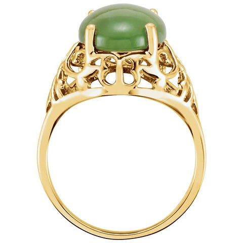 14k Yellow Gold Nephrite Jade Openwork Ring, Size 6