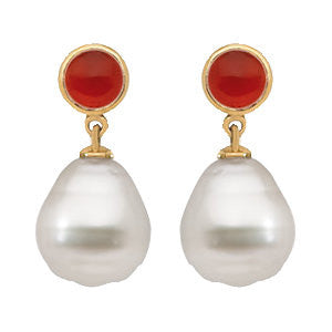 14k White Gold Round Carnelian Dangle Earrings