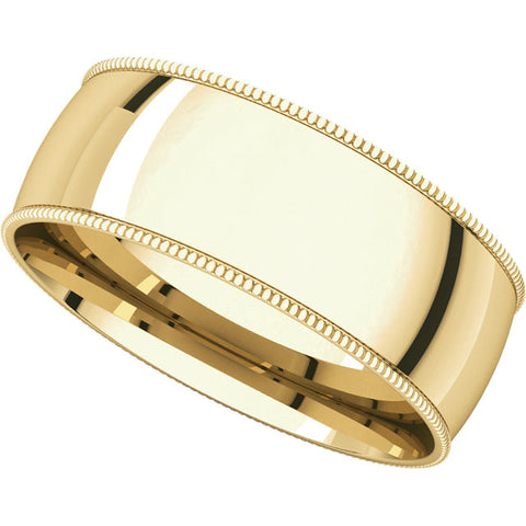 10k Yellow Gold 7mm Light Comfort Fit Milgrain Band , Size 9