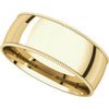 10k Yellow Gold 7mm Light Comfort Fit Milgrain Band , Size 9