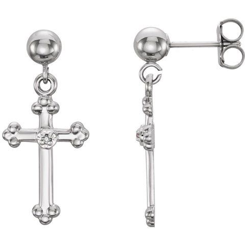 14k White Gold 14x9mm Diamond Cross Dangle Earrings