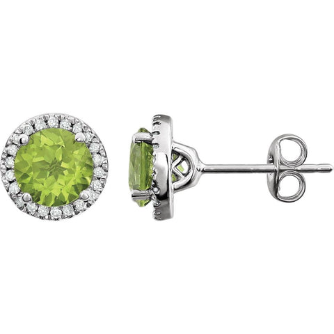 14k White Gold Peridot & 1/8 CTW Diamond Earrings