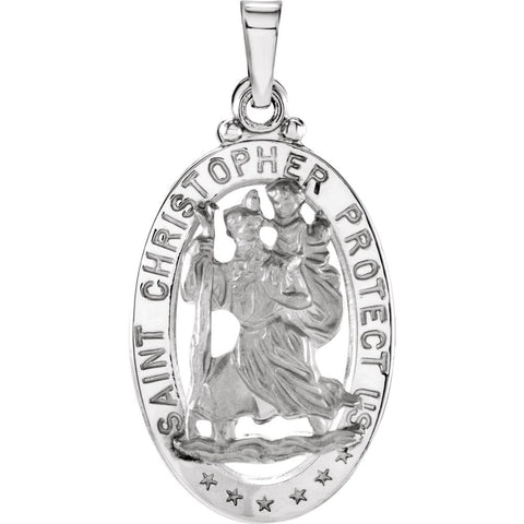 14k White Gold 21x15mm Oval St. Christopher Medal