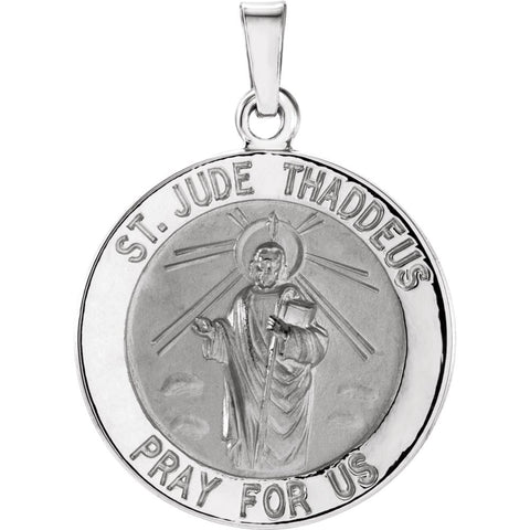 14k White Gold 18.25mm Round St. Jude Thaddeus Medal