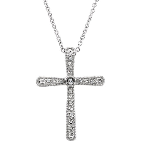 14k White Gold .05 CTW Diamond Cross 18" Necklace