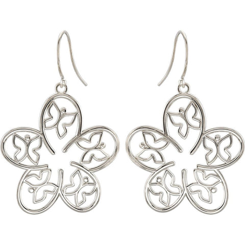 14k White Gold Flower & Butterfly Earrings