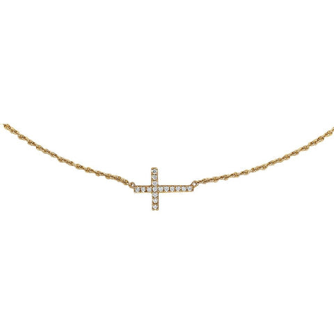 14k Yellow Gold 1/5 CTW Diamond Sideways Cross 16-18" Necklace
