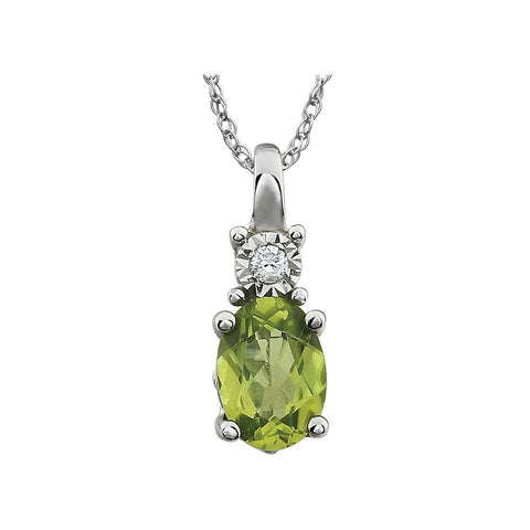 14k White Gold Peridot & .02 CTW 18" Necklace