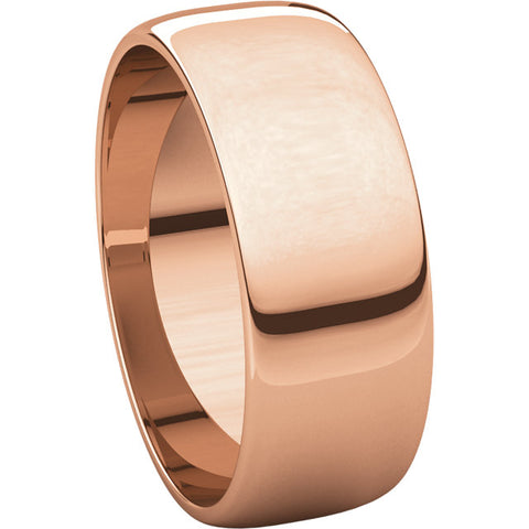 14k Rose Gold 7mm Half Round Light Band, Size 6.5